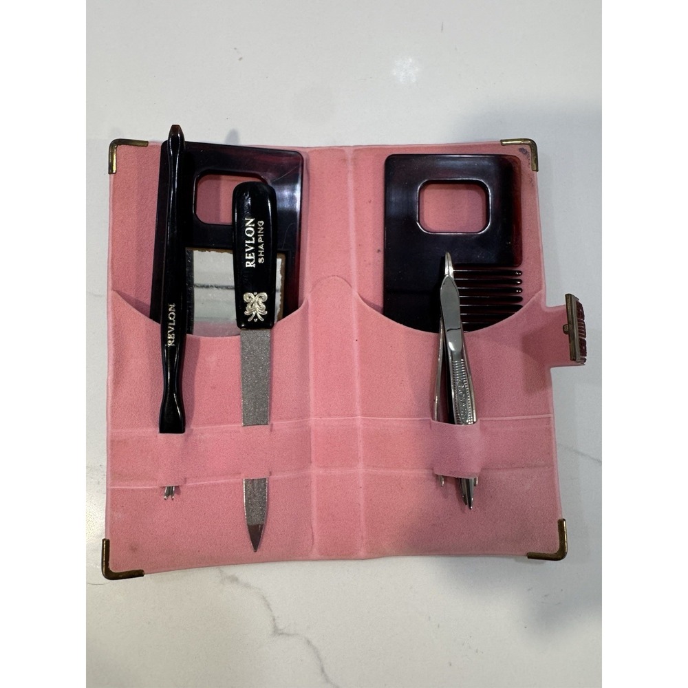 Vintage Revlon Nail Mirror Comb Kit W Case